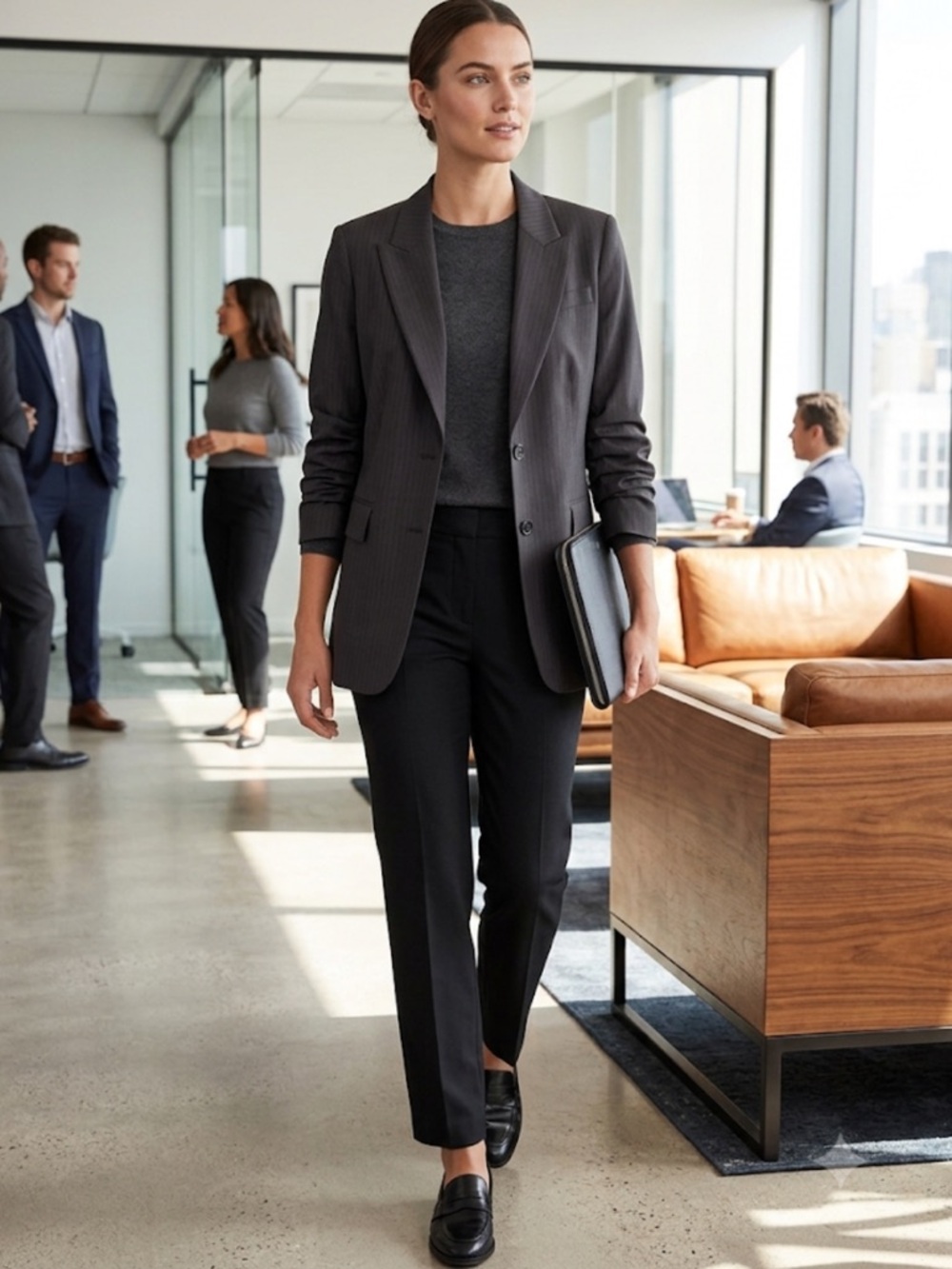 Michael Kors Charcoal Pinstripe Ruched Blazer 8